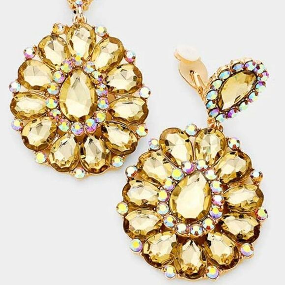 Crystal Topaz Teardrop Cluster Statement Clip on Earrings NWT - Picture 2 of 6